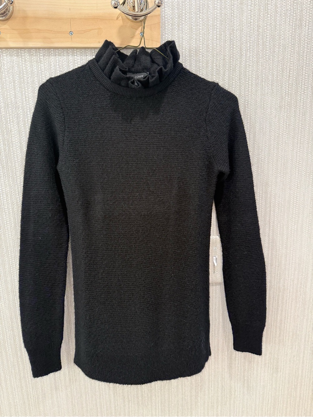 J. Crew Black Ruffle Turtleneck Sweater